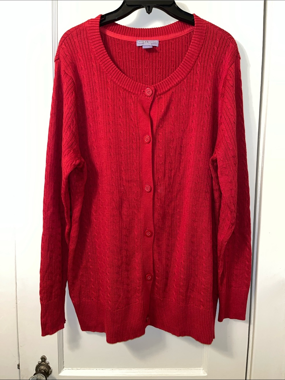 Laura Scott Bright Red Cable Knit Button-Front Cardigan
